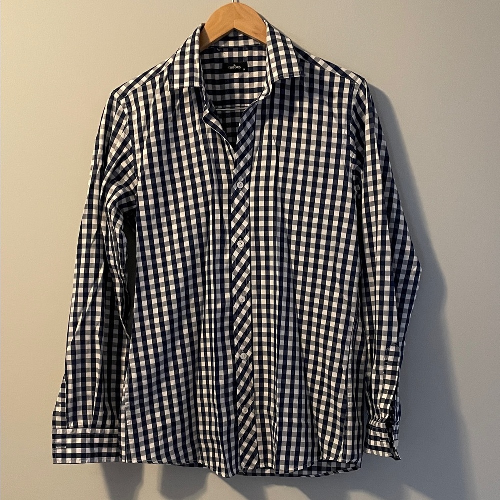 Tudors mens blue gingham long sleeve button down shirt. size:M